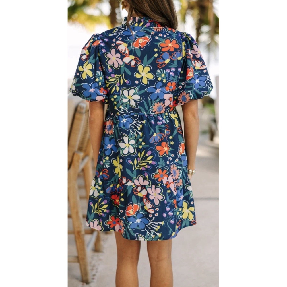 Shop The Mint When You Know Navy Blue Floral Babydoll Mini Dress Size XL